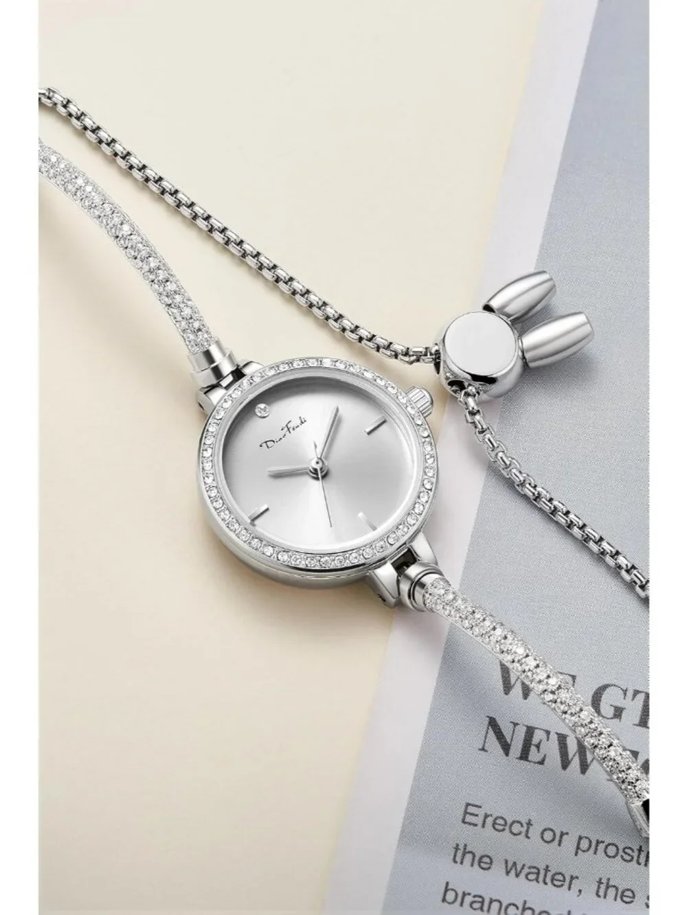 Women's Silver White Diamond Dress Analog Waterproof Round Mini Bracelet Watch